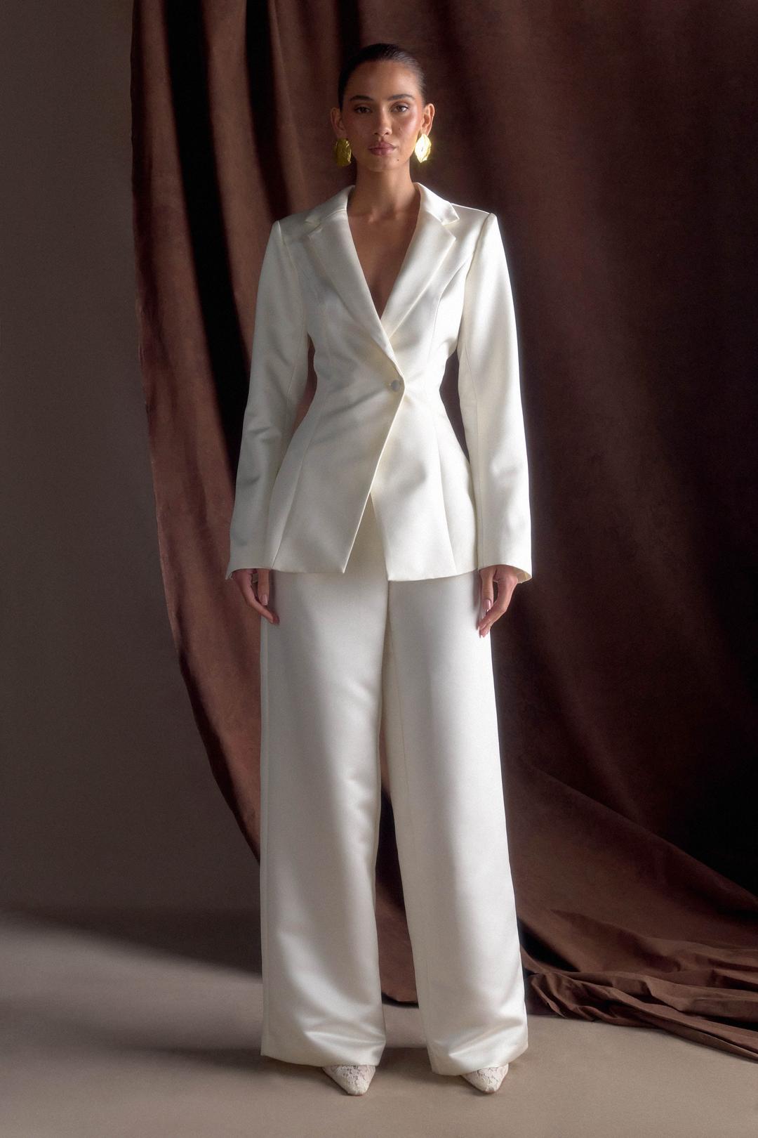 Ada Satin Straight Leg Pant - Ivory - XXS