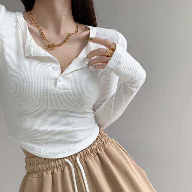 [MD추천]U크롭 핫 스판 긴팔티