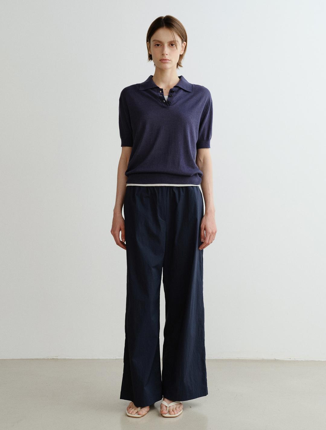 Collar Knit Top (Navy)