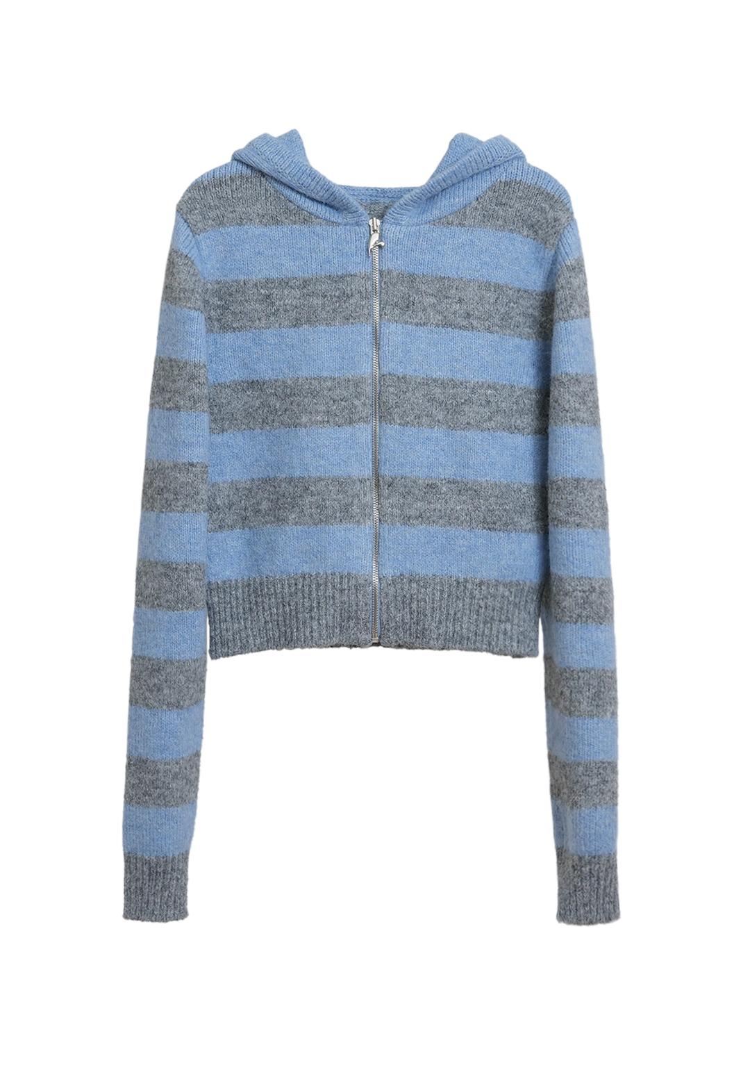 SYMBOL STRIPE KNIT ZIP-UP_BLUE