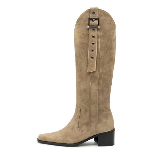 Belted long boots - olive
