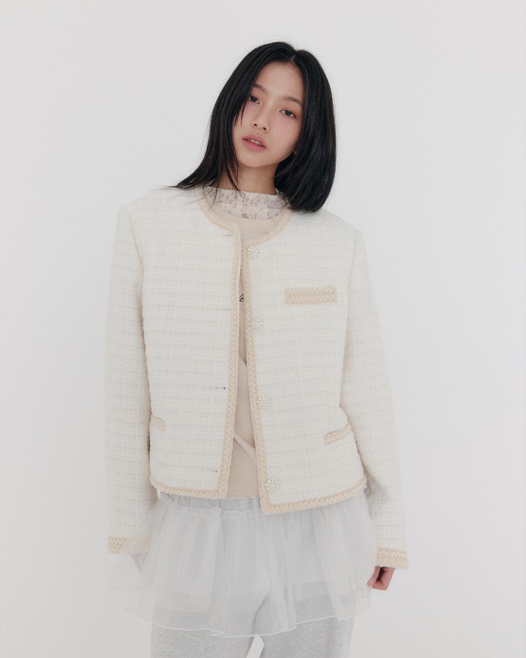 Classy Tweed Jacket ( Cream Ivory )
