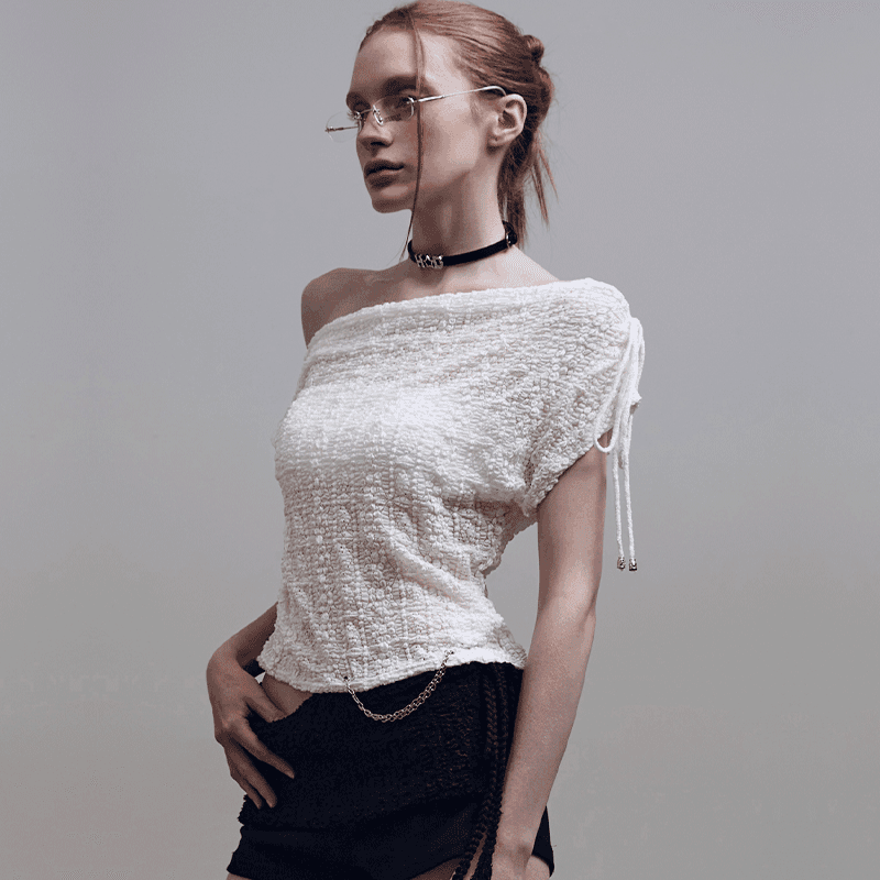 [HILLDA] Sheer One Shoulder Sleeveless [Ivory]