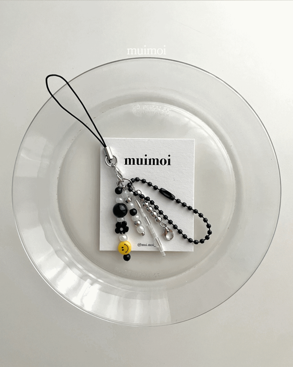 ✨자체제작/고리선택✨ 무이 스마일 플라워 블랙 실버 핸드폰 줄 스트랩 키링