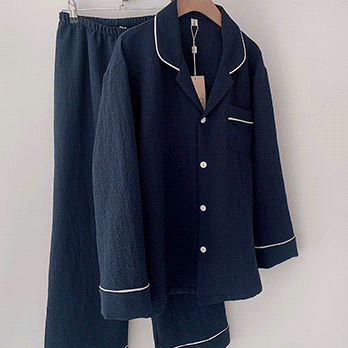 [44-120] [커플룩/시밀러룩] 솔리퐁 파이핑 밴딩 잠옷 세트