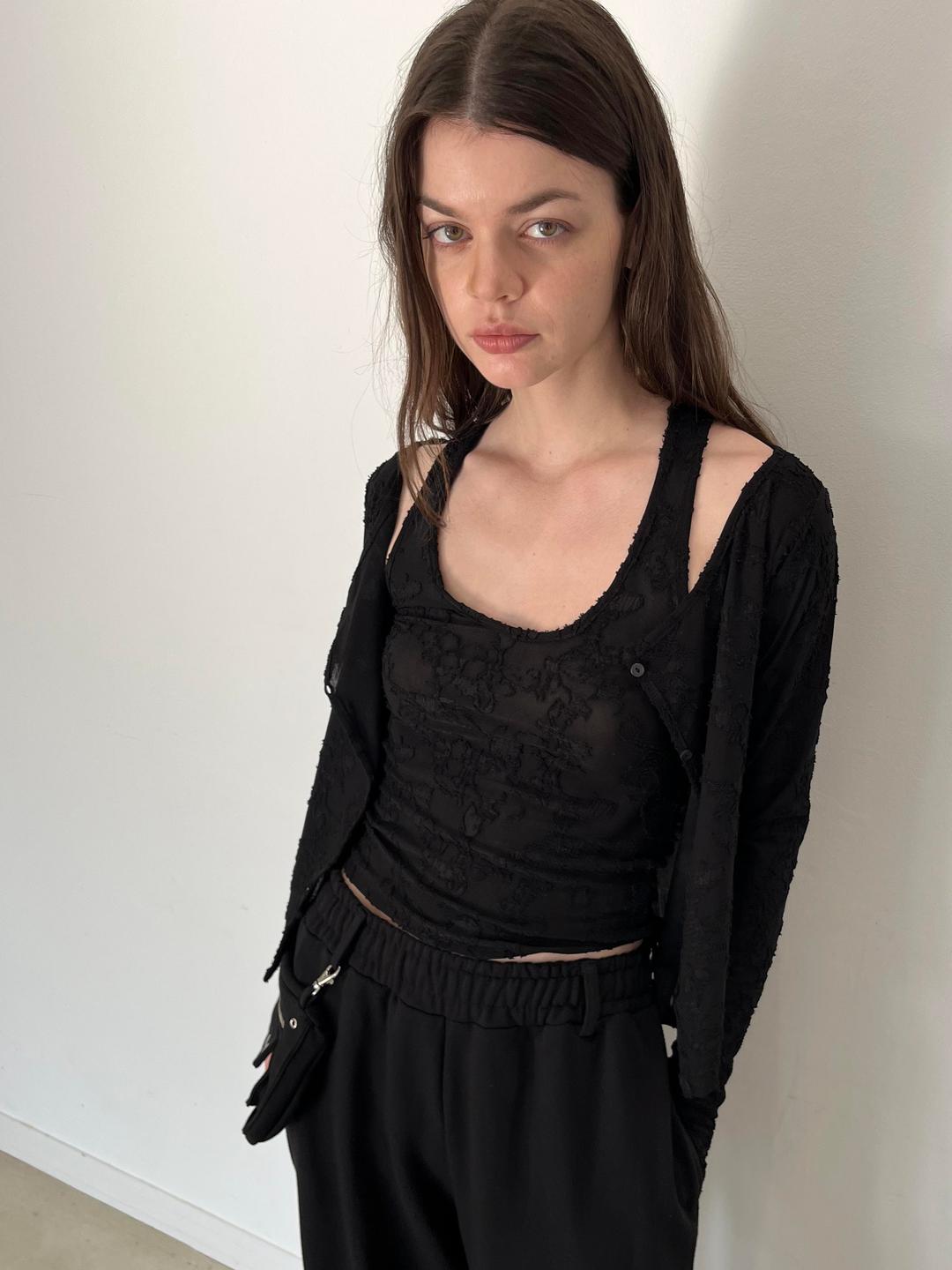 Floral Cardigan & Tank Set (Black)