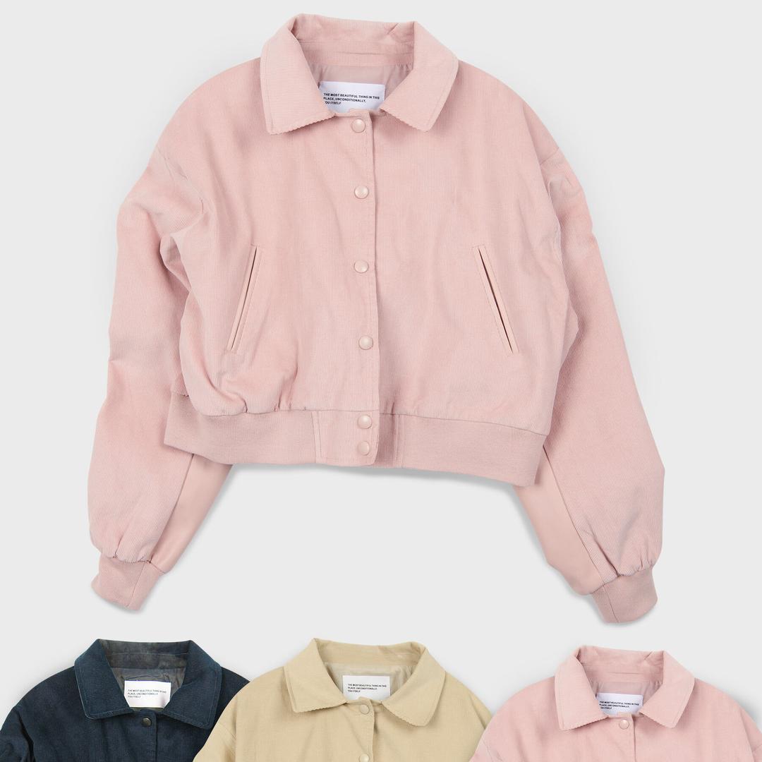 골덴 카라 크롭 바시티 스타디움 레더 배색 자켓 점퍼