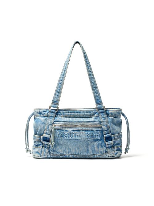 MATIN WASHED DENIM SQUARE BAG IN LIGHT BLUE