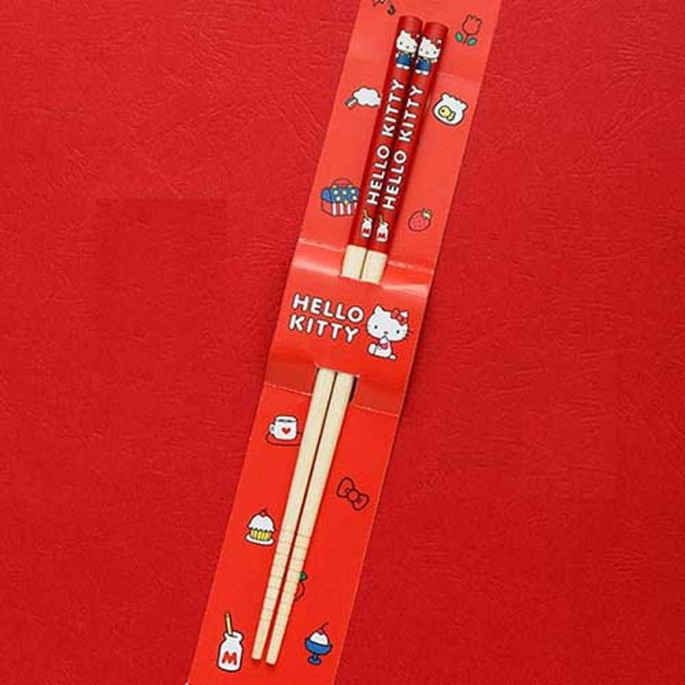 산리오 대나무 나무 젓가락 헬로키티 레드