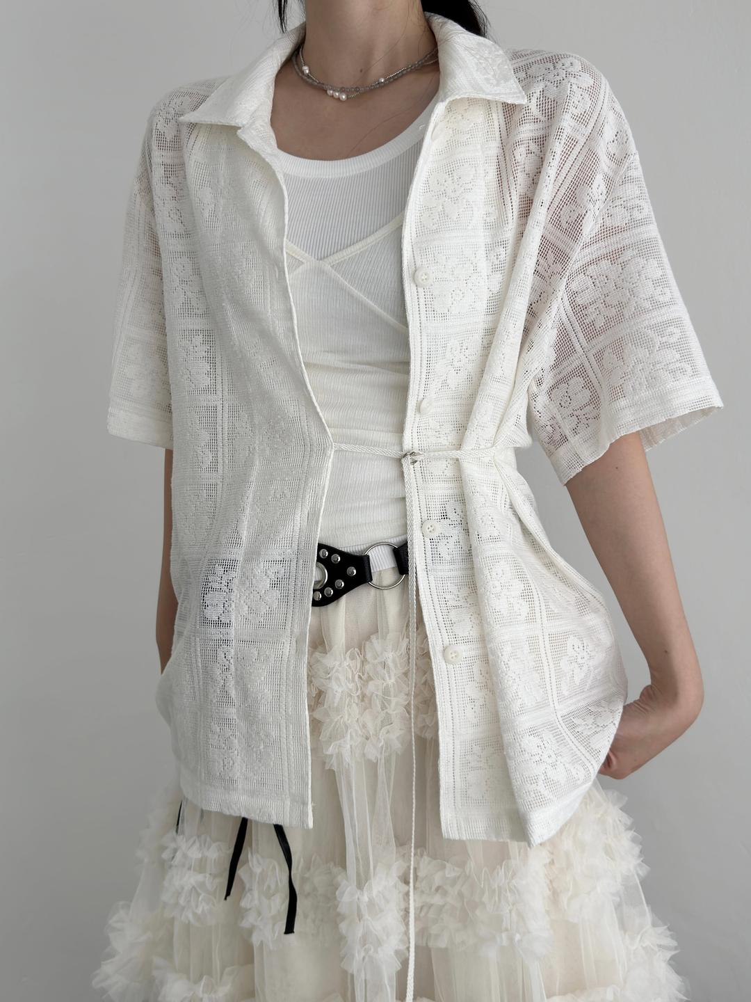 플라워 레이스 반소매 셔츠