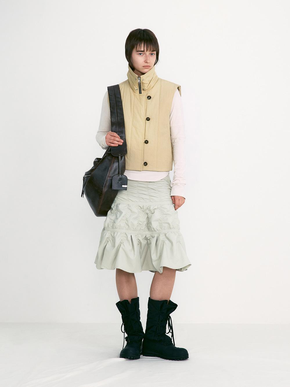 Padded Shirring Skirts_Light Khaki