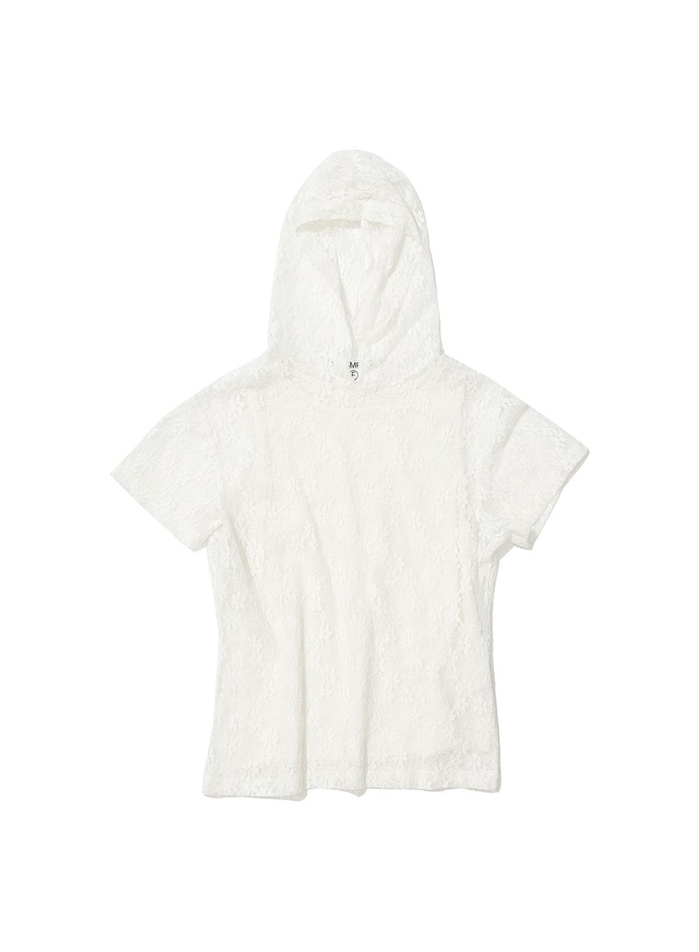[WOMEN] LACE HOODED SHORT SLEEVE TEE_WHITE