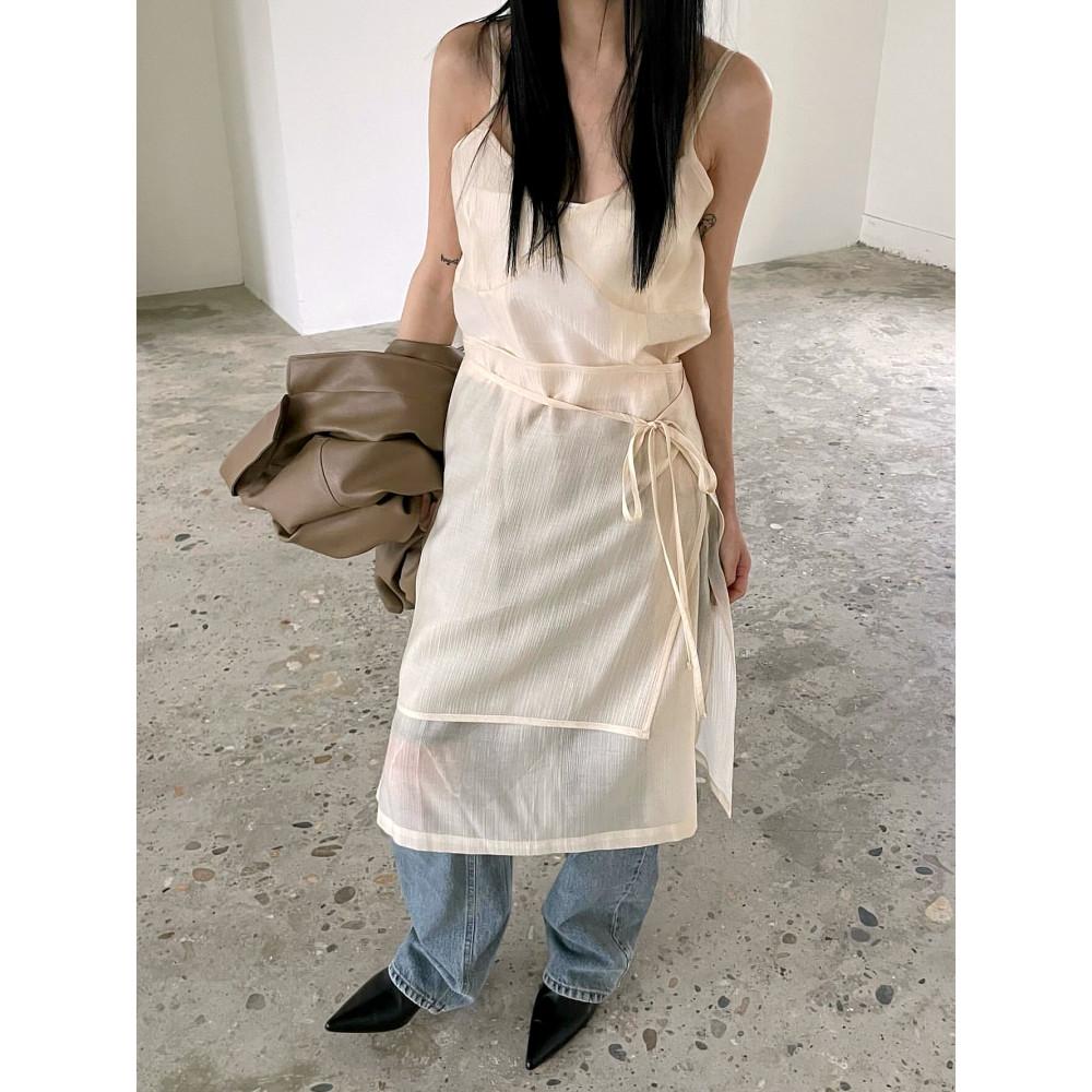 레이어드 랩 스커트 세트 뷔스티에 끈나시 롱 원피스 (3colors)