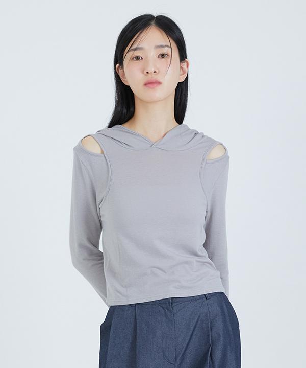 NOI898 shoulder slit hoodie (gray)