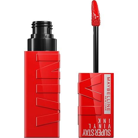 Maybelline Super Stay 비닐 잉크 롱웨어 노버지 리퀴드 립컬러 메이크업, 고발색 색상 및 즉각적인 광택, 레드 핫, 소방차 레드 립스틱, 4.1ml(0.14온스), 1개입