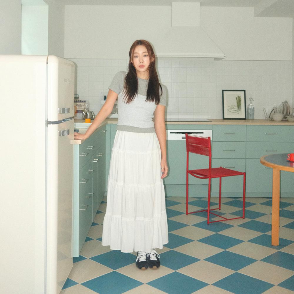 [2차 재입고] Maxi Shirring Flare Skirt (WHITE) (4월-19일 예약 배송)
