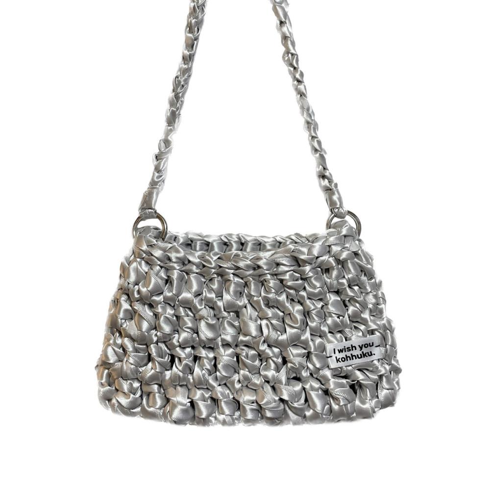 새틴 리본 뜨개 미니 숄더백 실버백 호보백 S,M (7color)