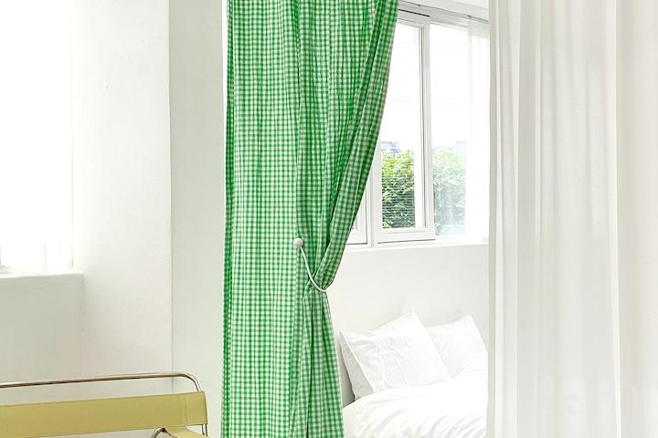 그린 아오리 양면 체크 가리개 커튼 3size