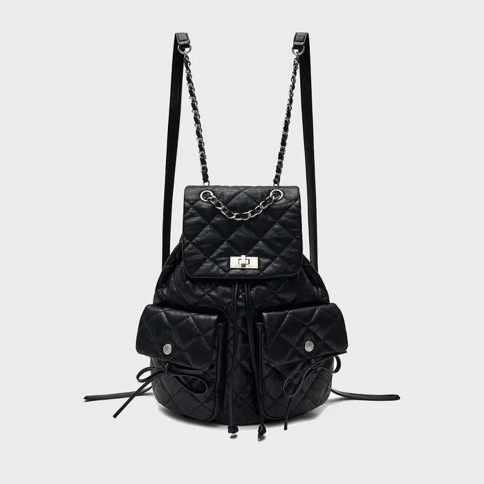 DOUBLE POCKET QUILTING BACKPACK IN BLACK
