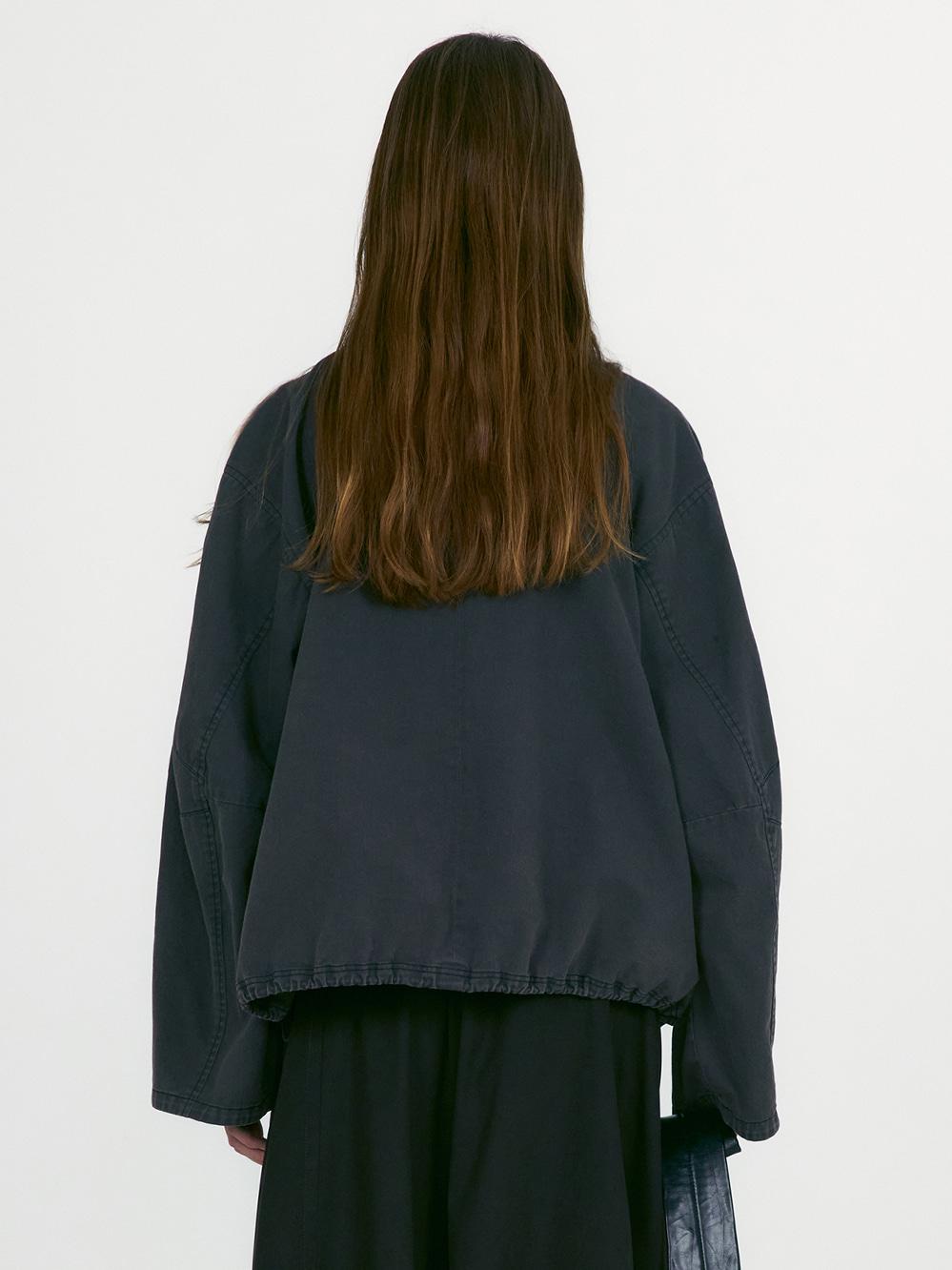 WASHED COTTON LACE UP ANORAK_CHARCOAL BROWN