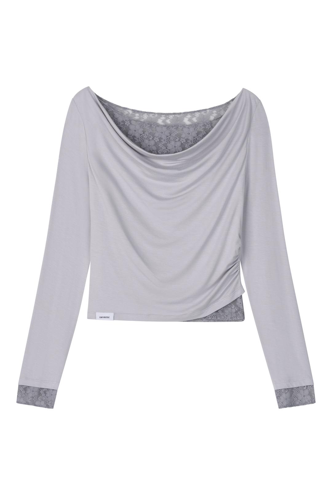 DRAPED LACE TEE (GRAY)