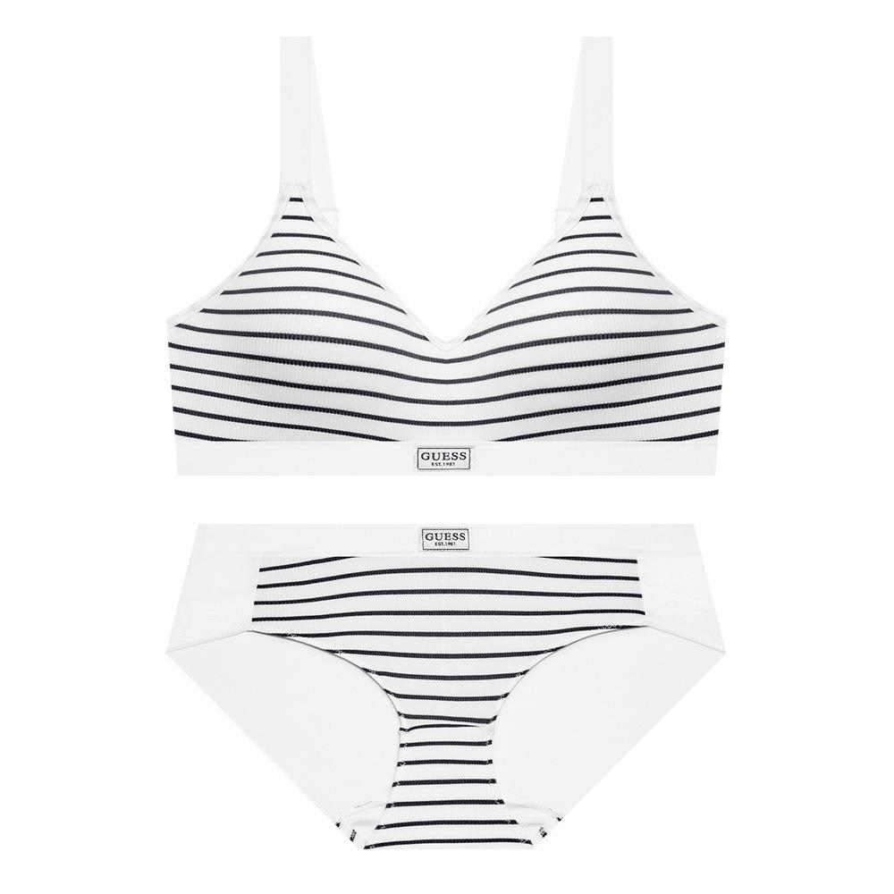 스트라이프 라벨 포인트 브라 - 네이비