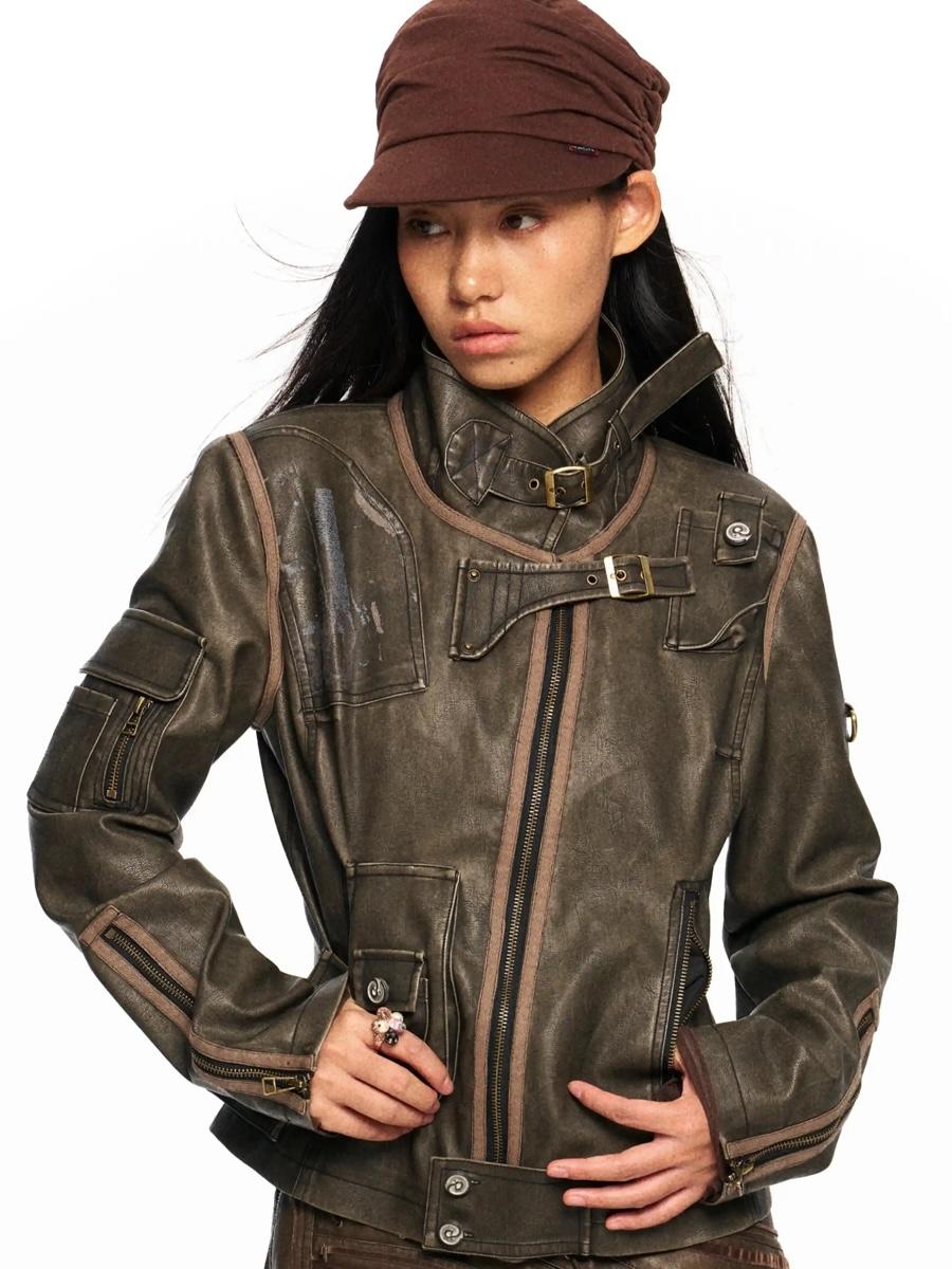 OPEN AESTHETIC WASHED LEATHER JACKET