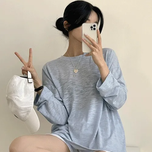 [무려12컬러/여름필수템!] 여리함을 담은, 시스루 슬라브 루즈핏 긴팔티셔츠 (12color)