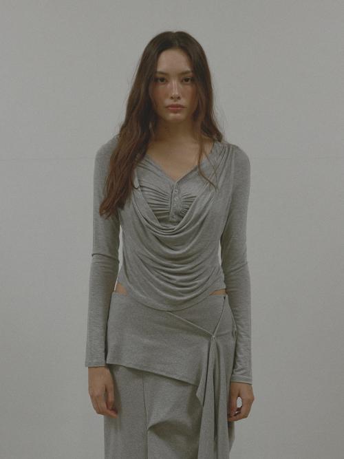 LAYERED COWL T (MELANGE GREY)