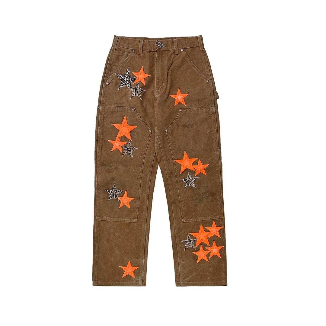 Chrome Hearts Las Vegas Exclusive Orange & Leopard Star Leather Patch Carpenter Pants - 27