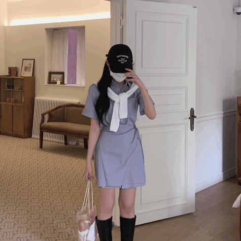 [캠퍼스 정석] 렛미 단가라 셔츠 랩 미니 원피스