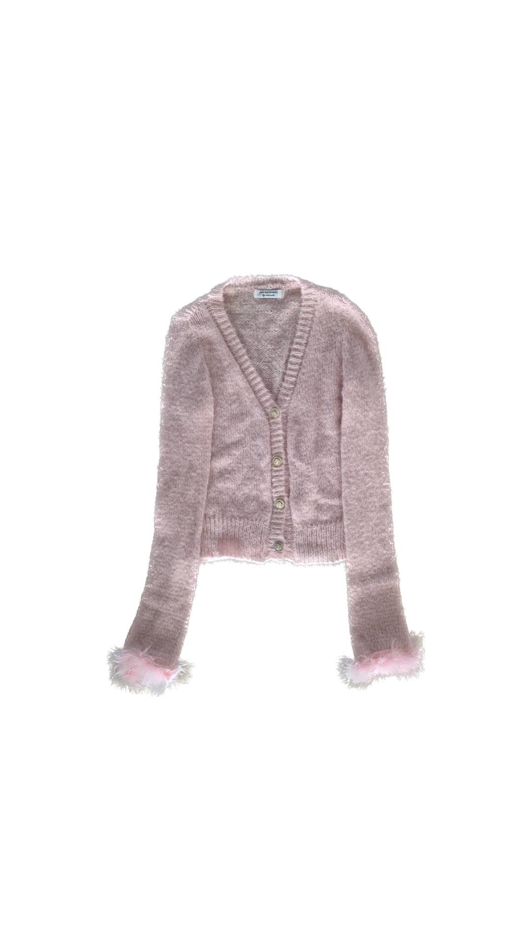 baby pink cardigan