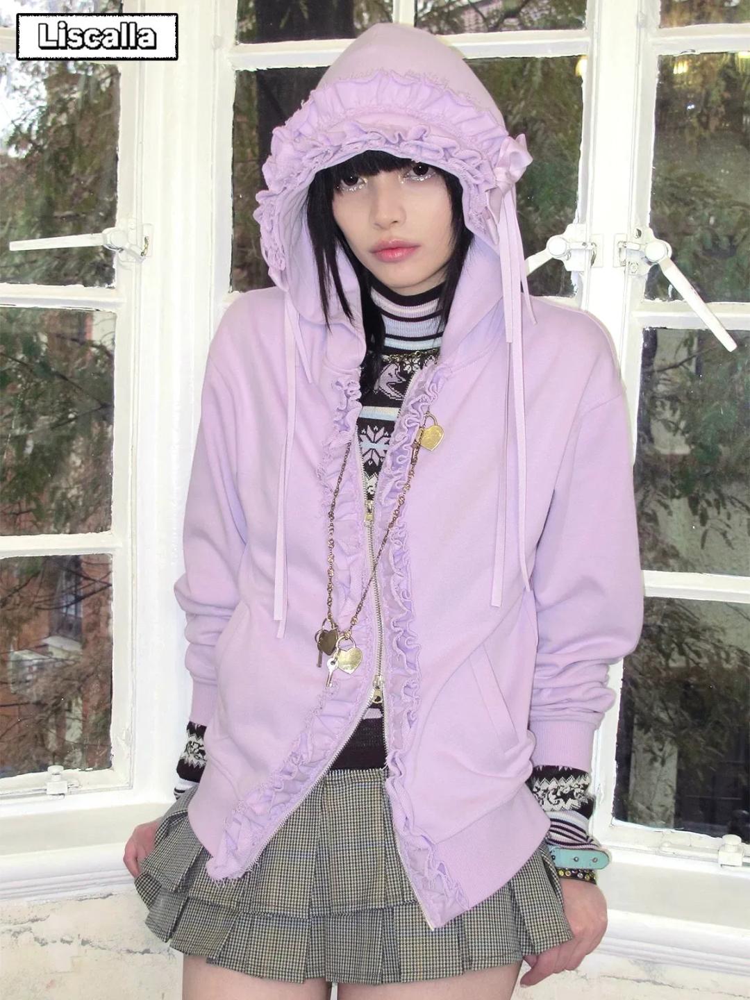 [ઈ LIS CALLA ઉ] Sewing Period Lace Bow Hoodie