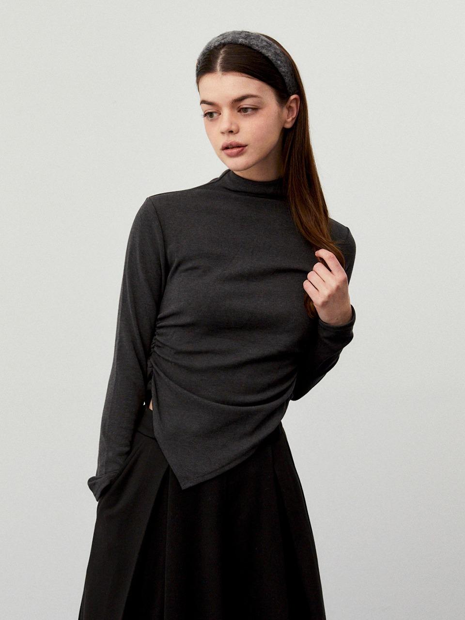 심플 셔링 사선 기모 폴라티 (다크 그레이)