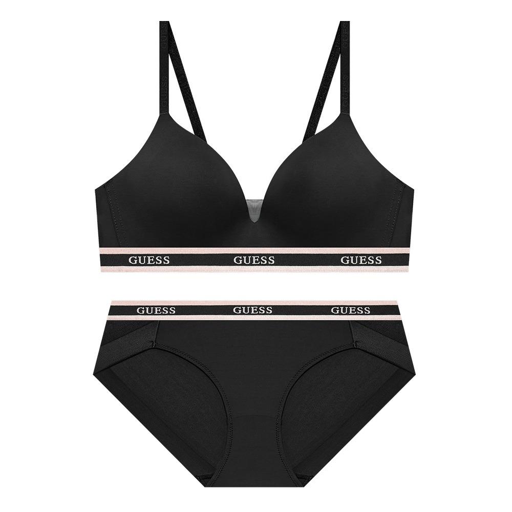 핑크골드 밴디드 노와이어 브라 팬티 세트 - 블랙