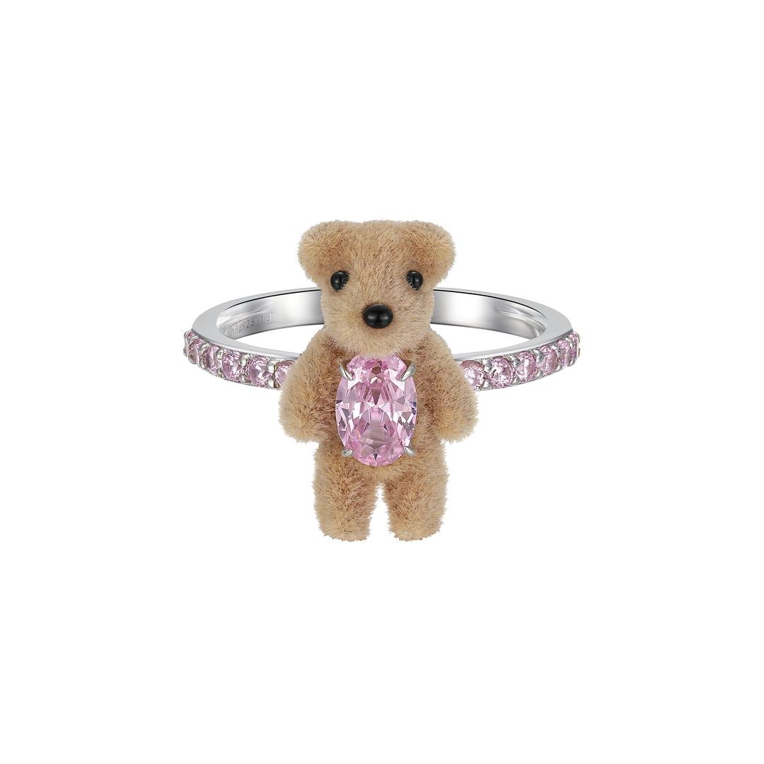 Paradise / Flocked Mini Bear Soft Ring - Gemstone ring / 9