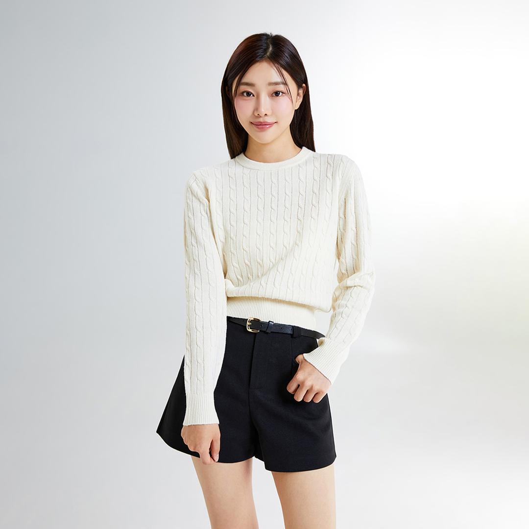 스파오 [울블렌드] 케이블 라운드넥 스웨터_SPKWE4TG12