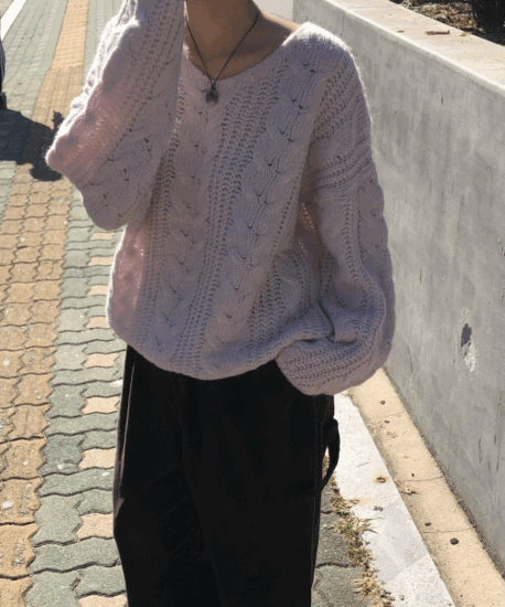포츠 루즈핏 케이블 브이넥 니트 (5color)