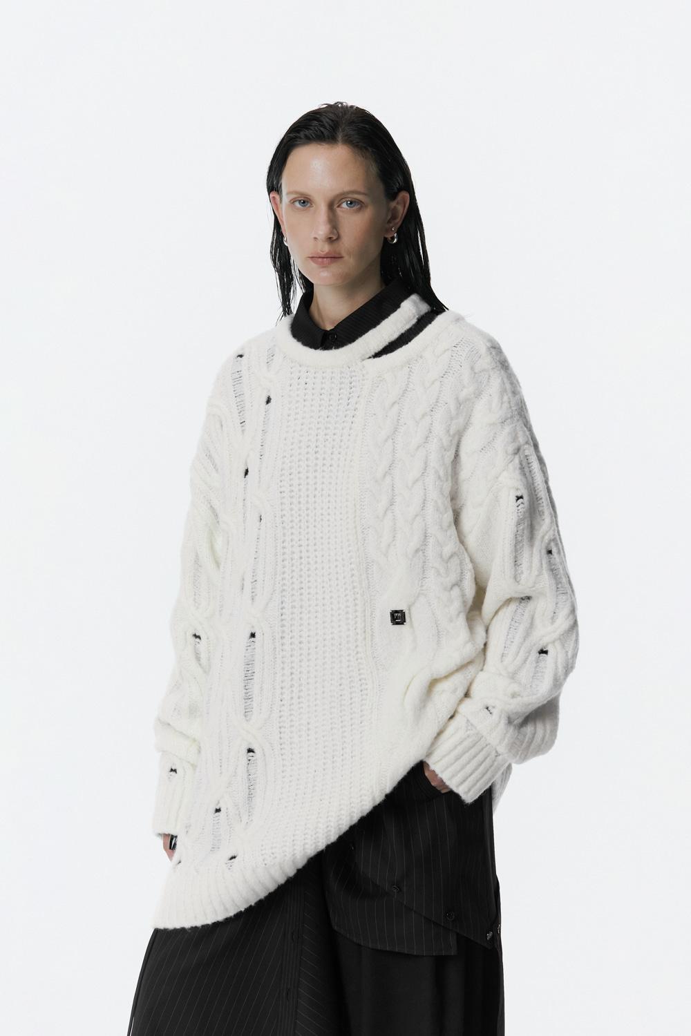 Mixed Cable Knit Pullover [ Ivory ]