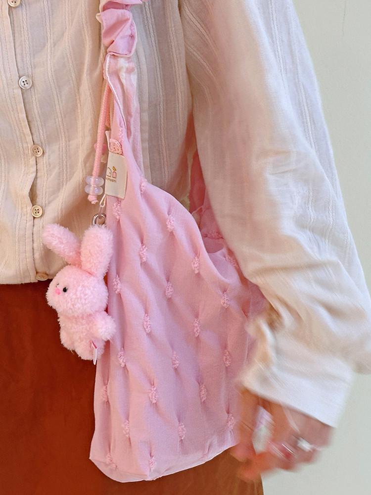 [9월중재입고예정★) 크런키도트 블러썸핑크 슈슈 소요백 무니무니 자체제작 숄더백 크로스백 산책가방 도트 핑크 핸드메이드 패브릭가방