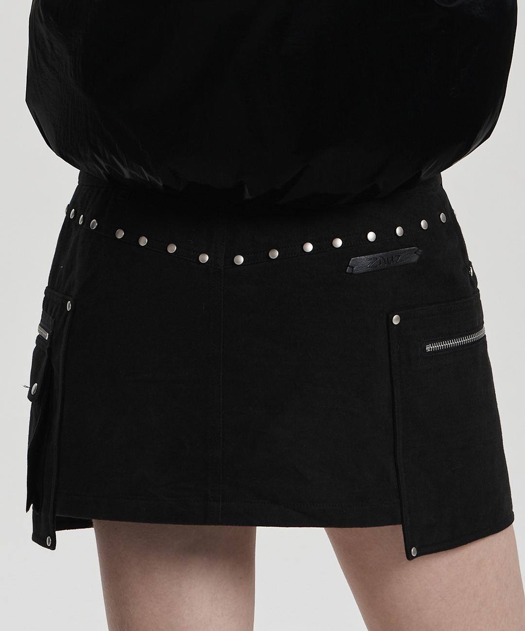 [W] STUD BELT POCKET SKIRT - BLACK