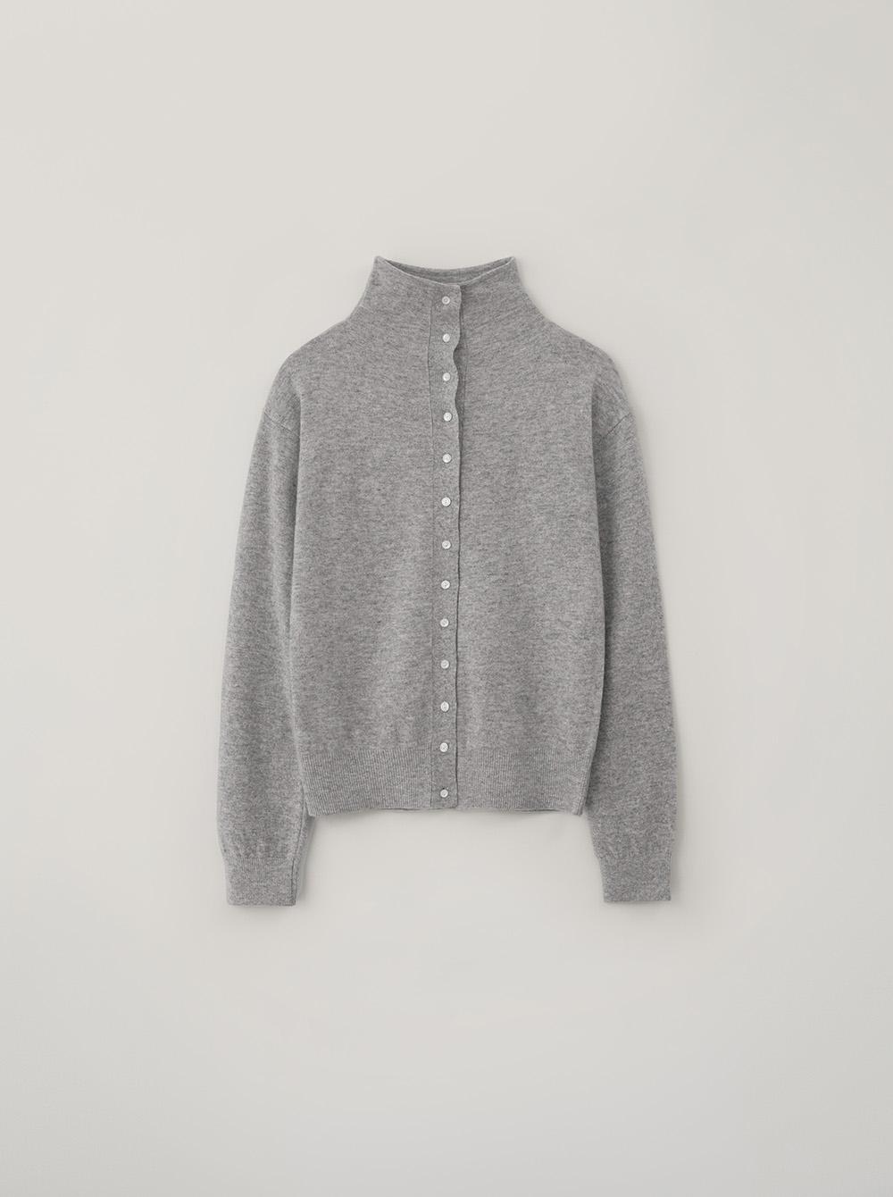 HIGH NECK BUTTON CARDIGAN_SILVER GRAY