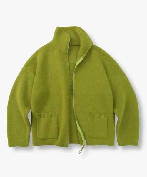 오버핏 집업 울 니트_Olive