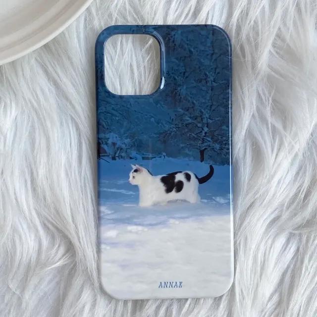 [cobalt kitty phone case] 빈티지무드 고양이 폰케이스 아이폰케이스 꽃 겨울 눈 고양이 아이폰 갤럭시 핸드폰케이스