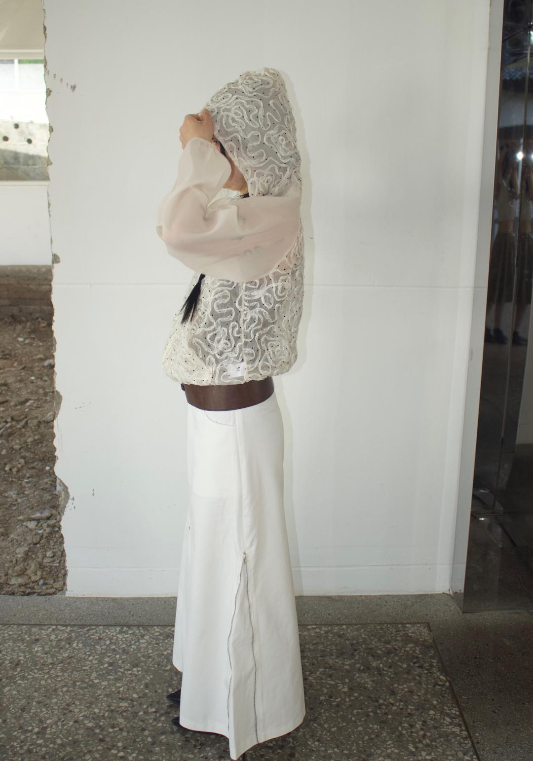 flower lace dot hoodie jumper_ivory