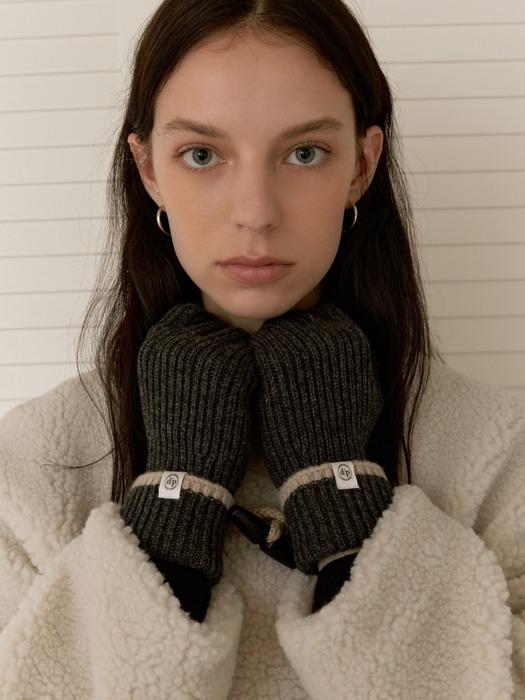 line knit gloves - charcoal