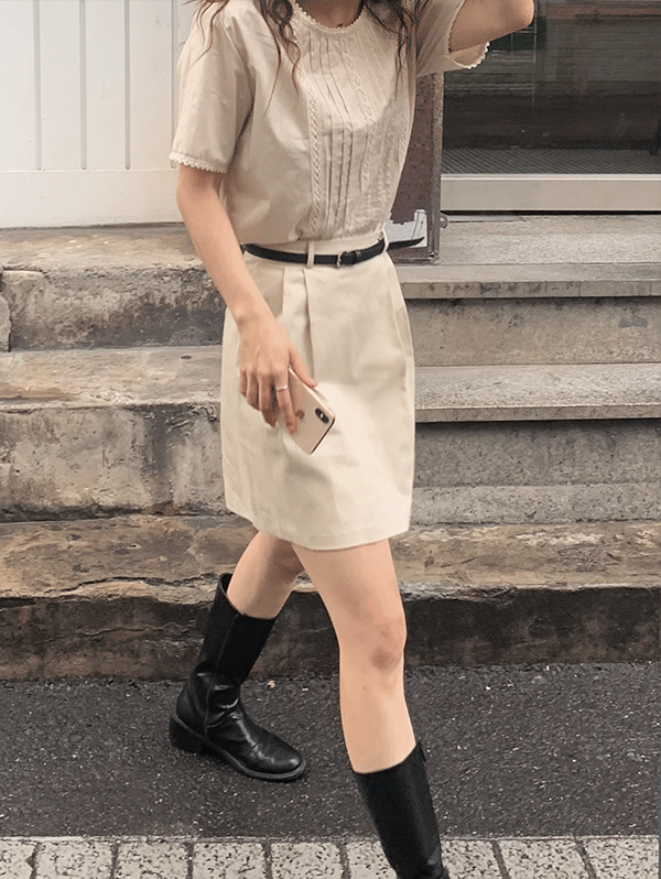 르디 탄탄코튼 핀턱스커트 (+벨트 set) - 2 size
