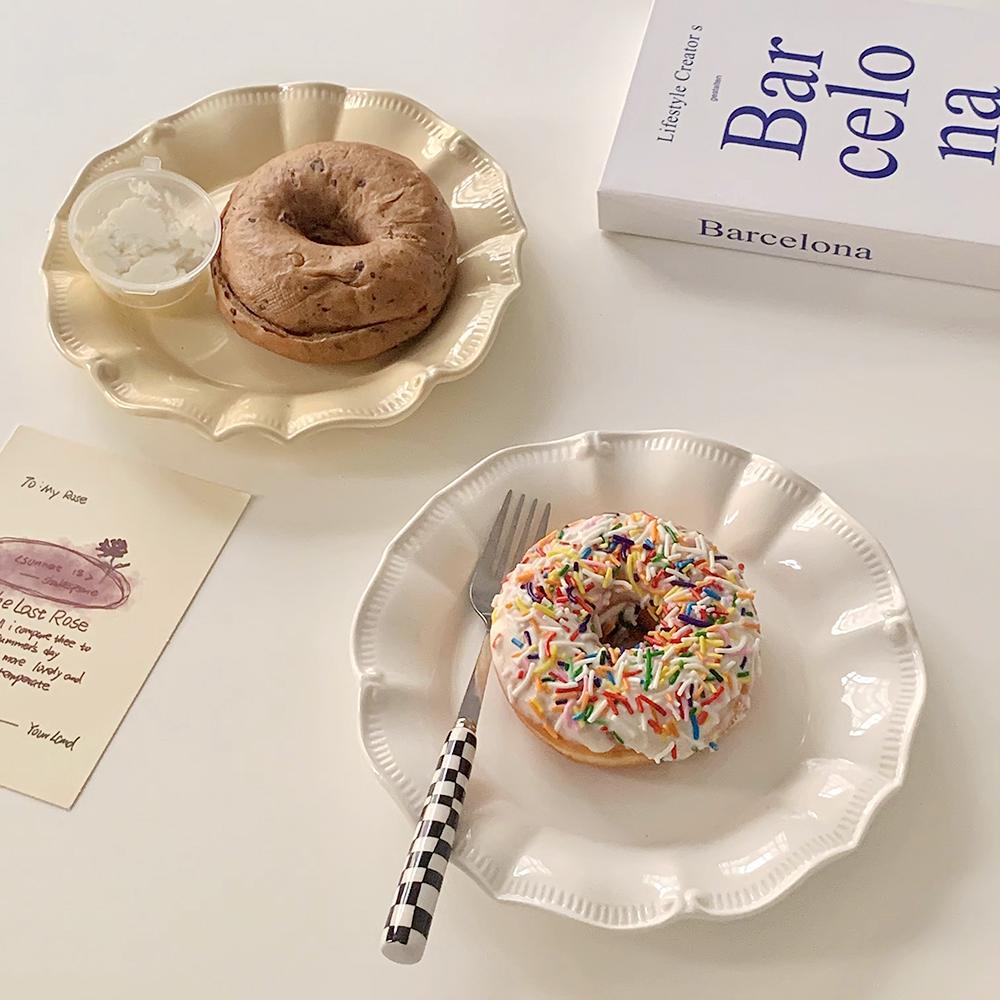 [홈카페]마드모아젤 러플 화이트 크림 플레이트 디저트접시세트