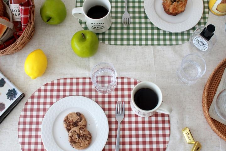 에코레더 논슬립 식탁매트 체크무늬 테이블매트 6컬러