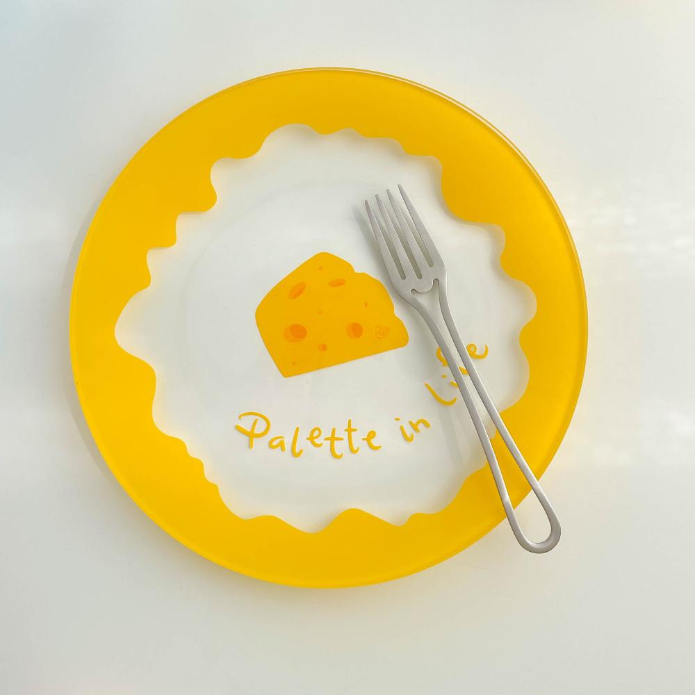 나이스로망 옐로우 치즈 유리 그릇 투명 플레이트 과일 브런치 샌드위치 고급 접시